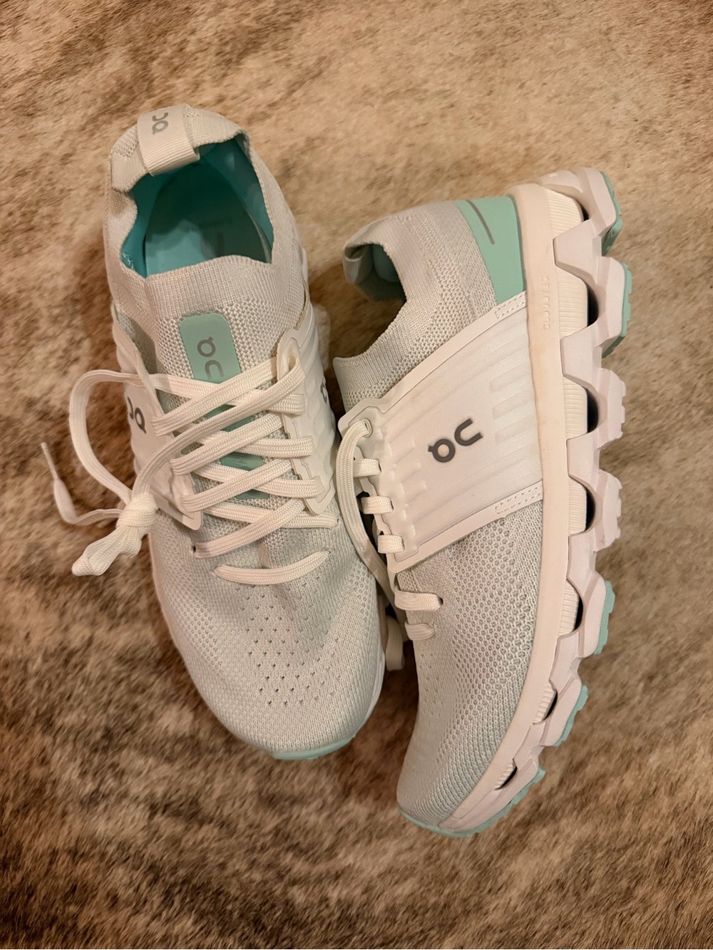 On Running Women's Cloud Sneakers in White with Mint Accents